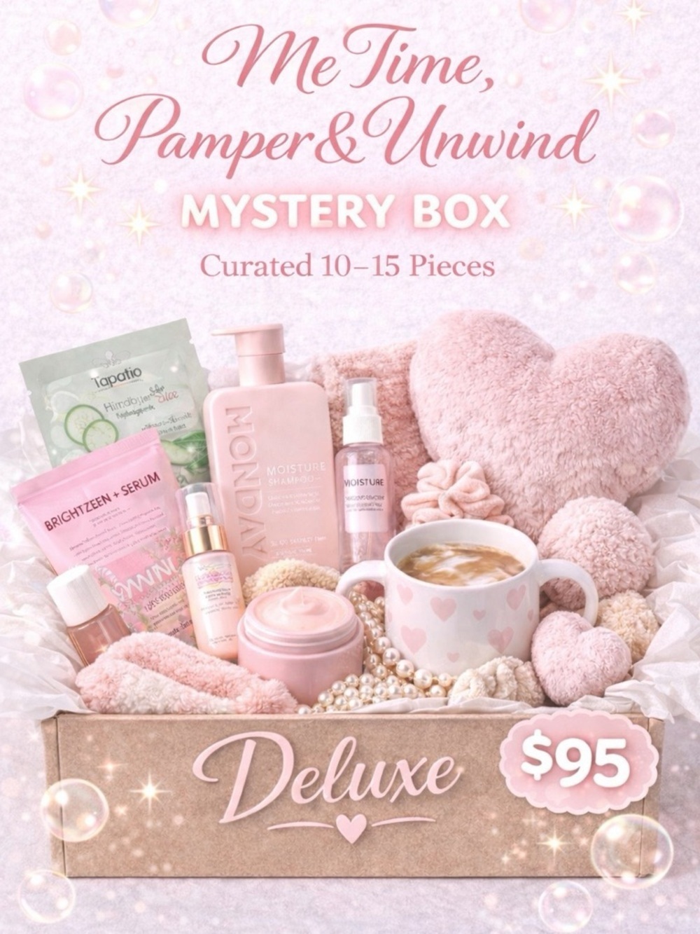 🎀 Me Time Pamper & Unwind Mystery Box 🎁 Pink Deluxe Self-Care Set